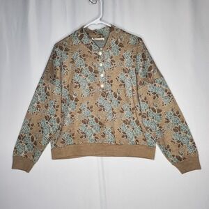 Season Ticket 80s Rose Floral Sweatshirt Button Top Women XL Romantic Grunge